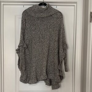 Elegant Heathered Gray Women's Poncho Style Sweater